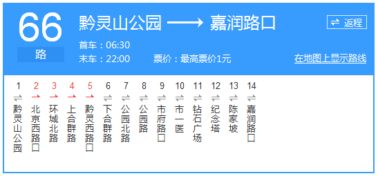 貴陽公交66路路線示意圖