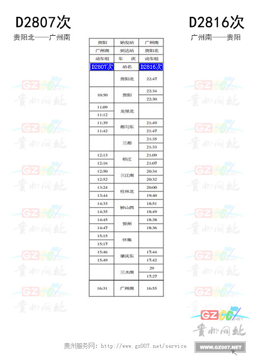 動車2807次時刻表